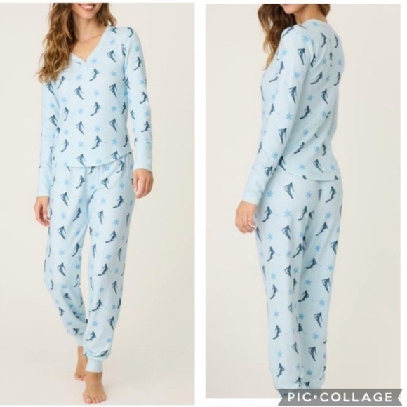 NWT PJ Salvage Brushed Butter Jersey Ski Pajama Set Blue - size small - Picture 1 of 2